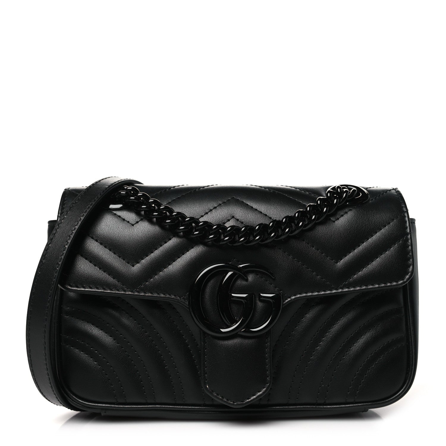 Gucci Calfskin Matelasse Monochrome Mini GG Marmont Shoulder Bag Black 1 of 10