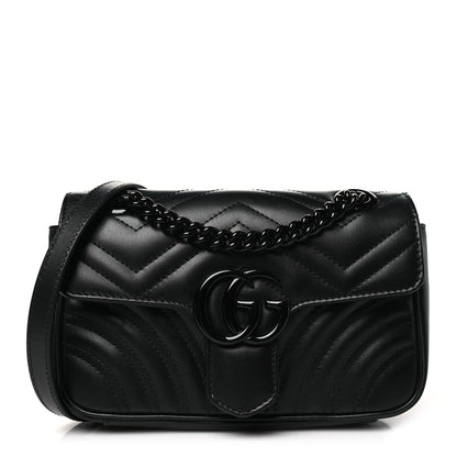 Gucci Calfskin Matelasse Monochrome Mini GG Marmont Shoulder Bag Black 1 of 10