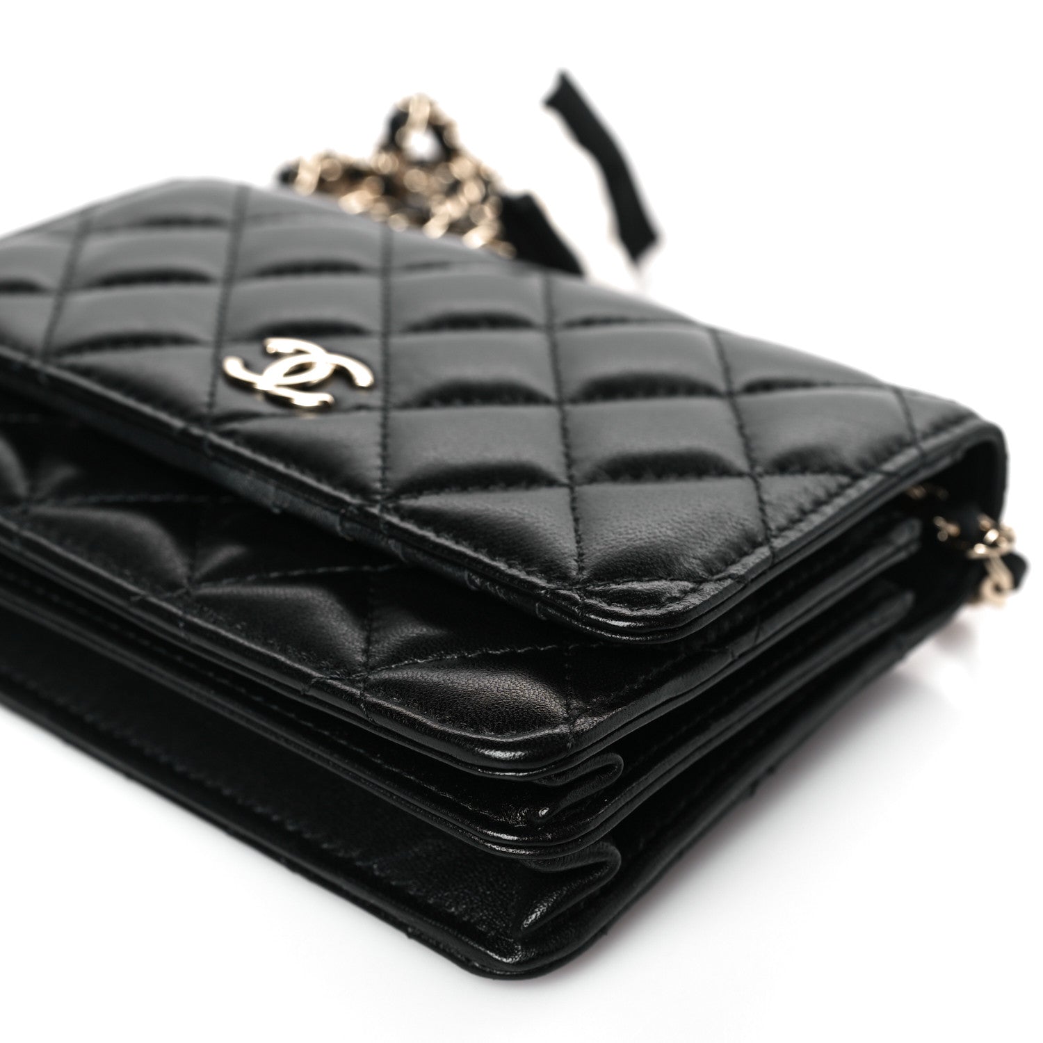 Chanel Lambskin Quilted Mini Camellia Bow Wallet On Chain WOC Black 9 of 9