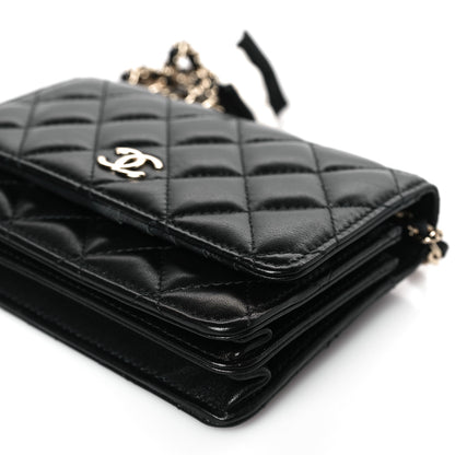 Chanel Lambskin Quilted Mini Camellia Bow Wallet On Chain WOC Black 9 of 9