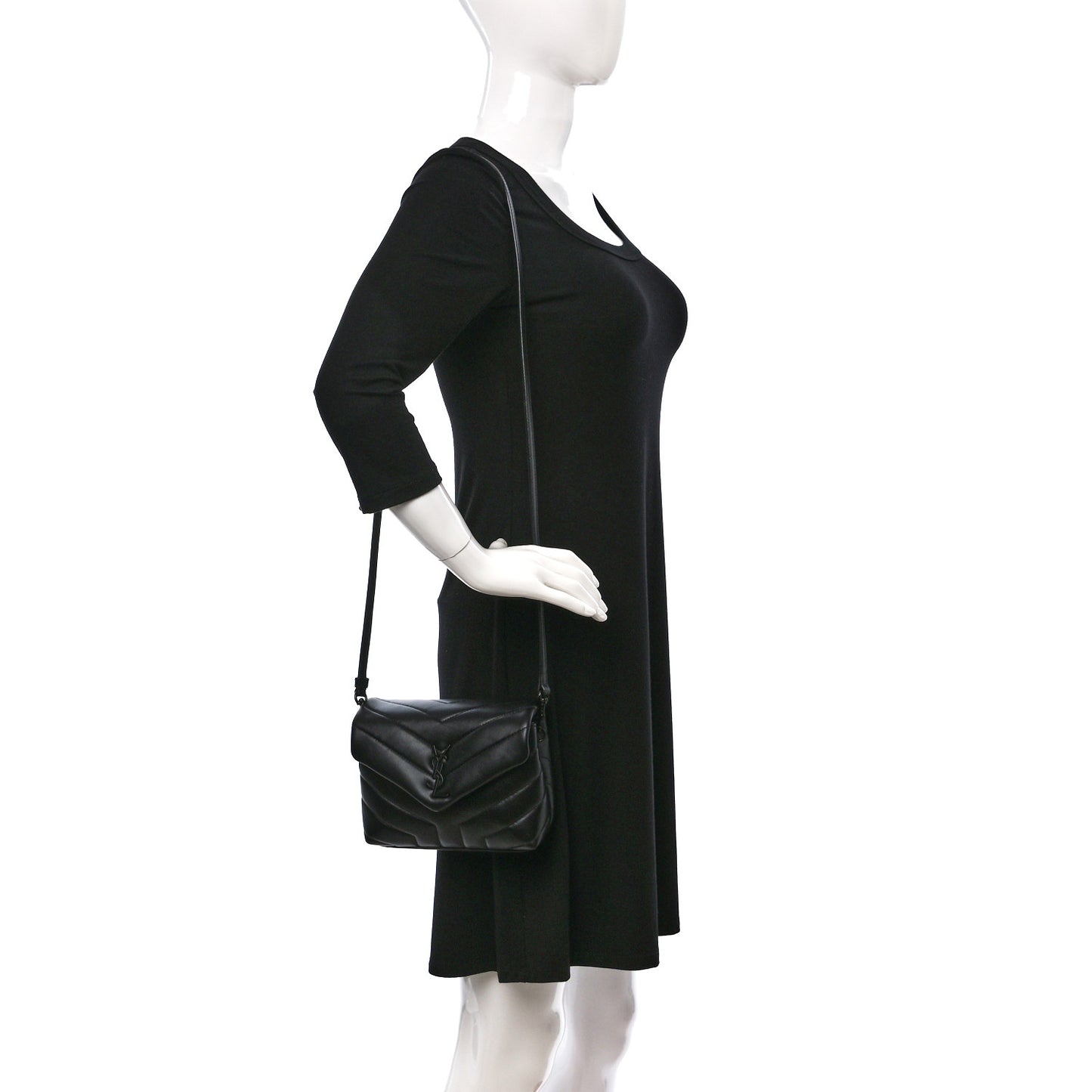 Calfskin Y Quilted Monogram Monochrome Toy Loulou Crossbody Bag Black