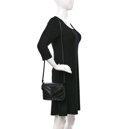 Saint Laurent Calfskin Y Quilted Monogram Monochrome Toy Loulou Crossbody Bag Black 2 of 10
