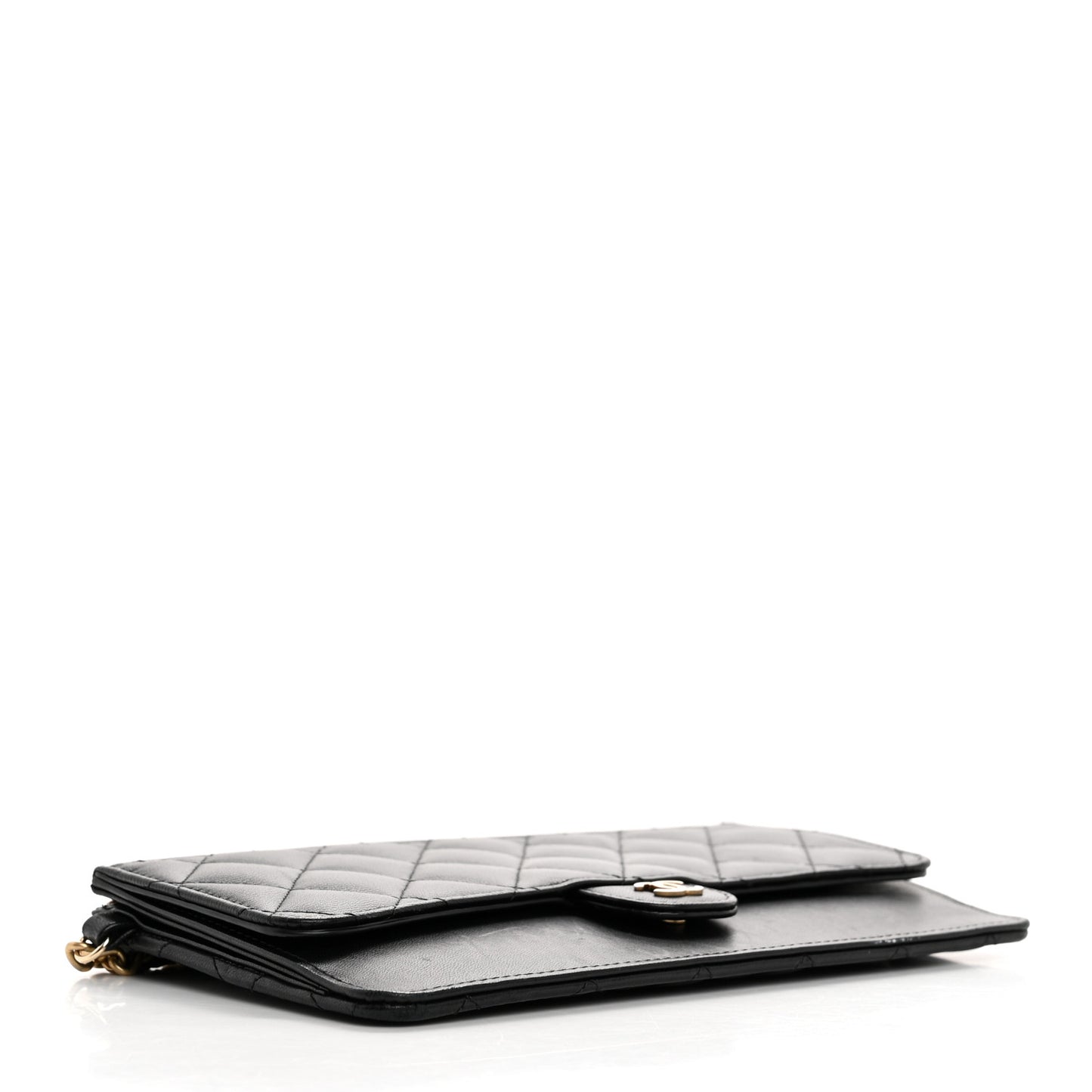 Lambskin Quilted Classic Pouch With Handle Black