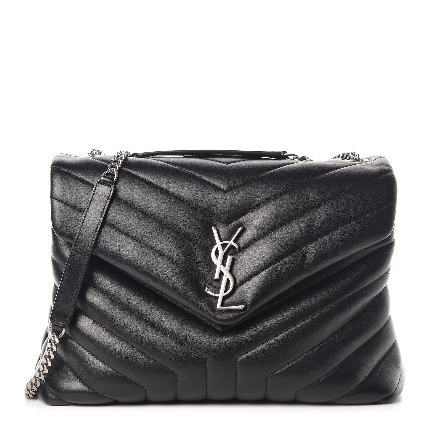 Calfskin Y Quilted Monogram Medium Loulou Chain Satchel Black