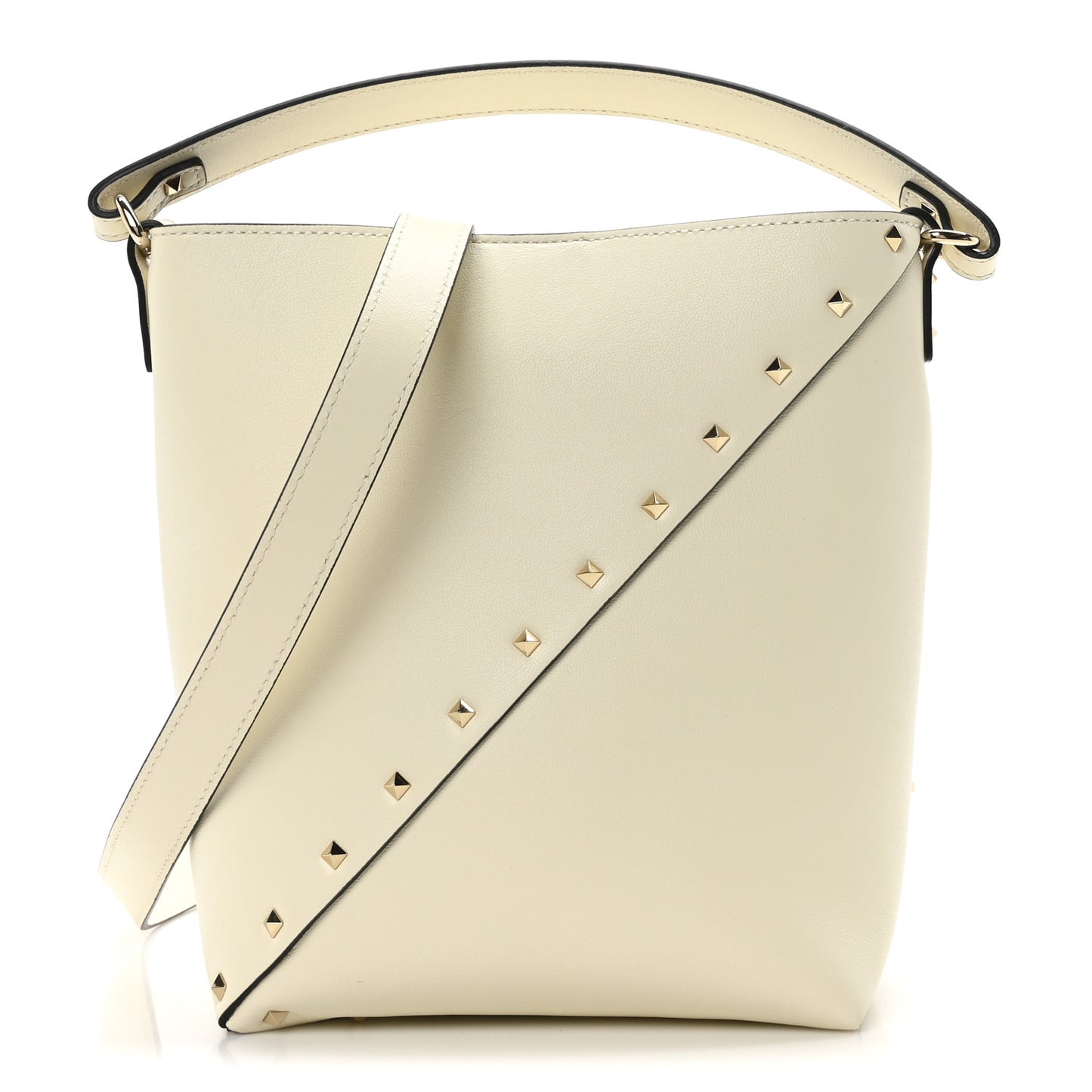 Calfskin Rockstud Wispy Bucket Bag Ivory