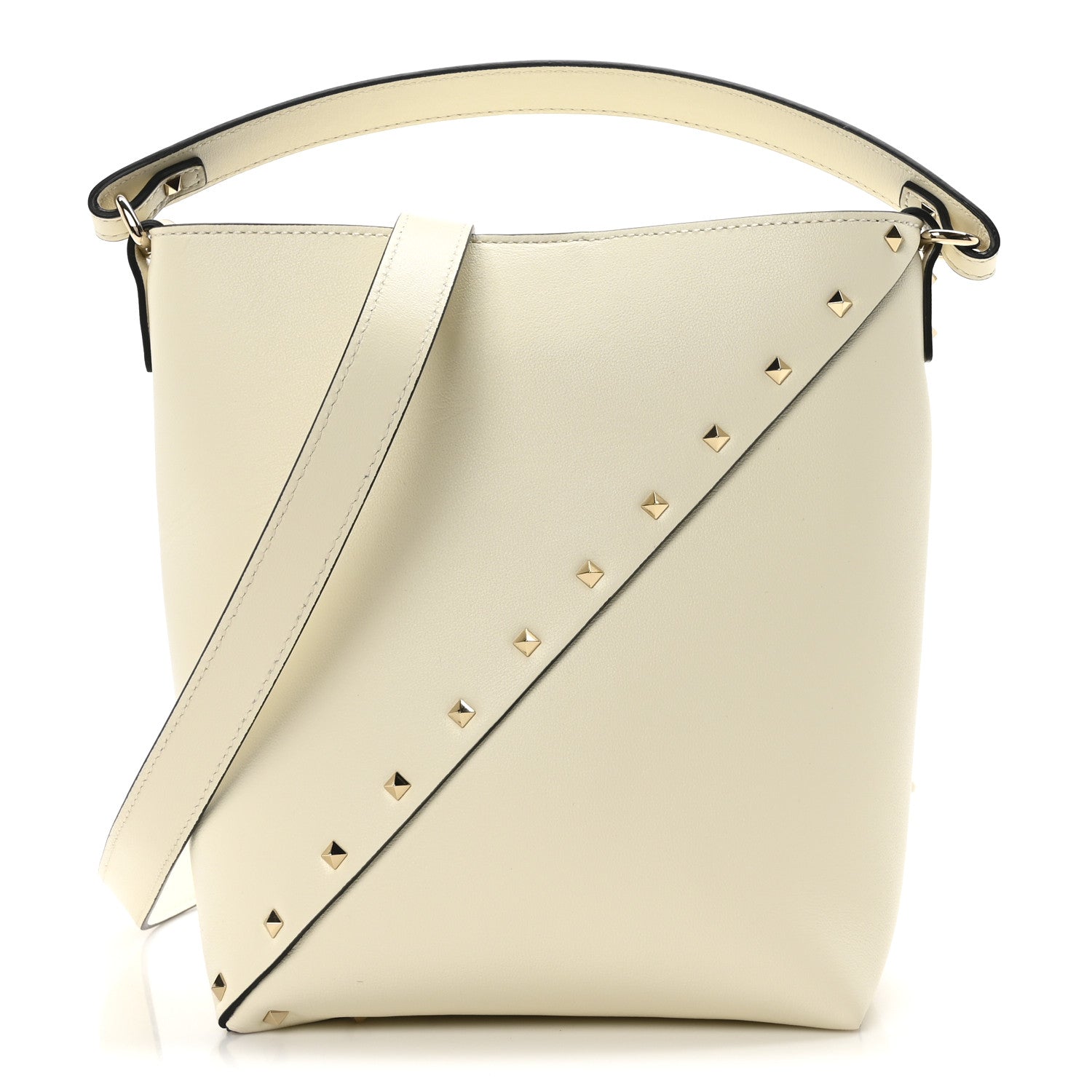 Valentino Garavani Calfskin Rockstud Wispy Bucket Bag Ivory 1 of 10