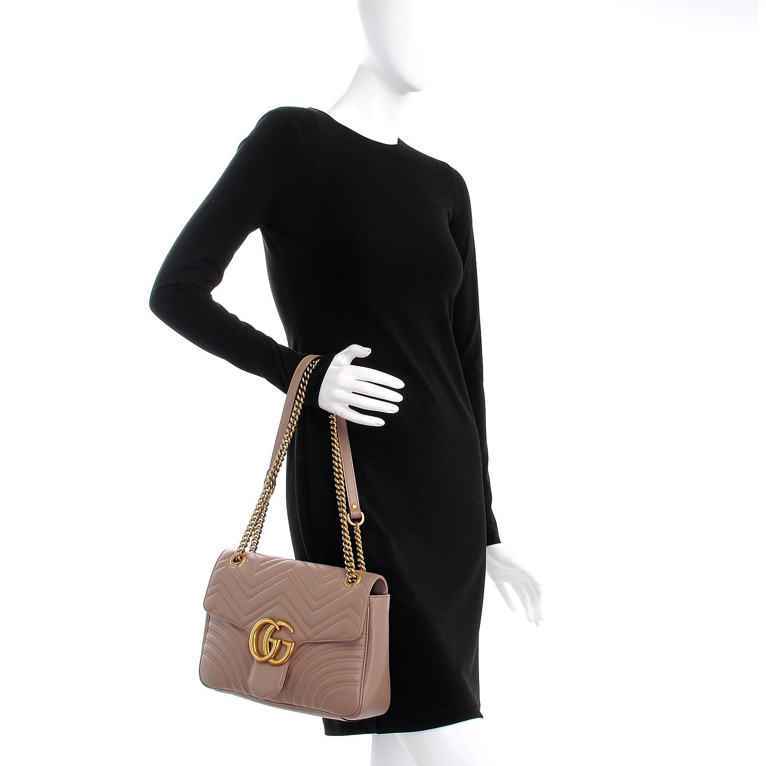 Gucci Calfskin Matelasse Medium GG Marmont Shoulder Bag Porcelain Rose 3 of 9