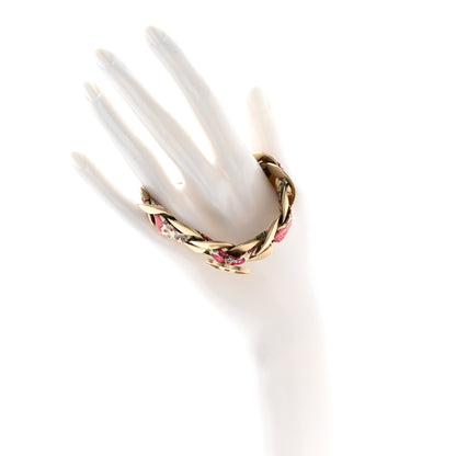 Chanel Fabric Floral Chain Link CC Chain Bracelet Gold Pink Multicolor 2 of 7
