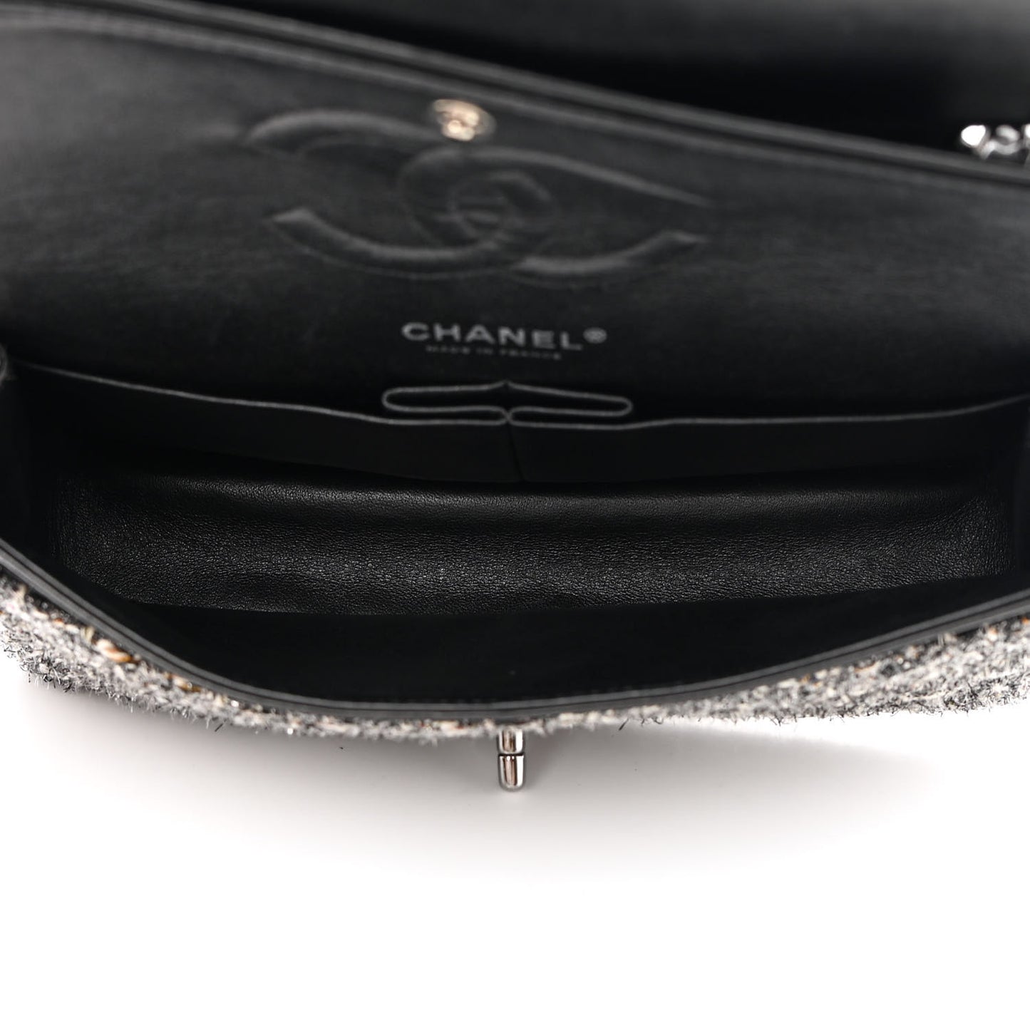 Metallic Tweed Medium Double Flap Black White