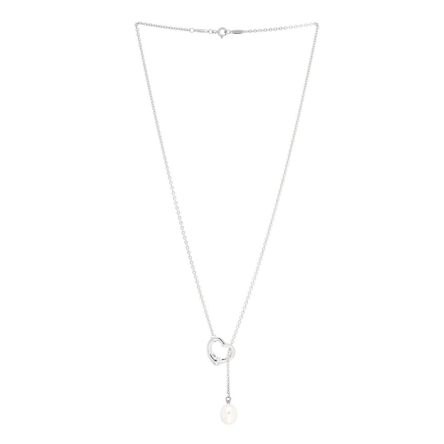 Sterling Silver Pearl 9-9.5mm Elsa Peretti Open Heart Lariat Necklace
