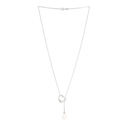 Tiffany Sterling Silver Pearl 9-9.5mm Elsa Peretti Open Heart Lariat Necklace 2 of 5
