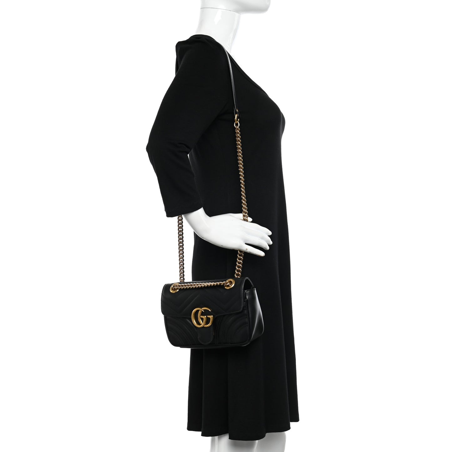Calfskin Matelasse Mini GG Marmont Shoulder Bag Black