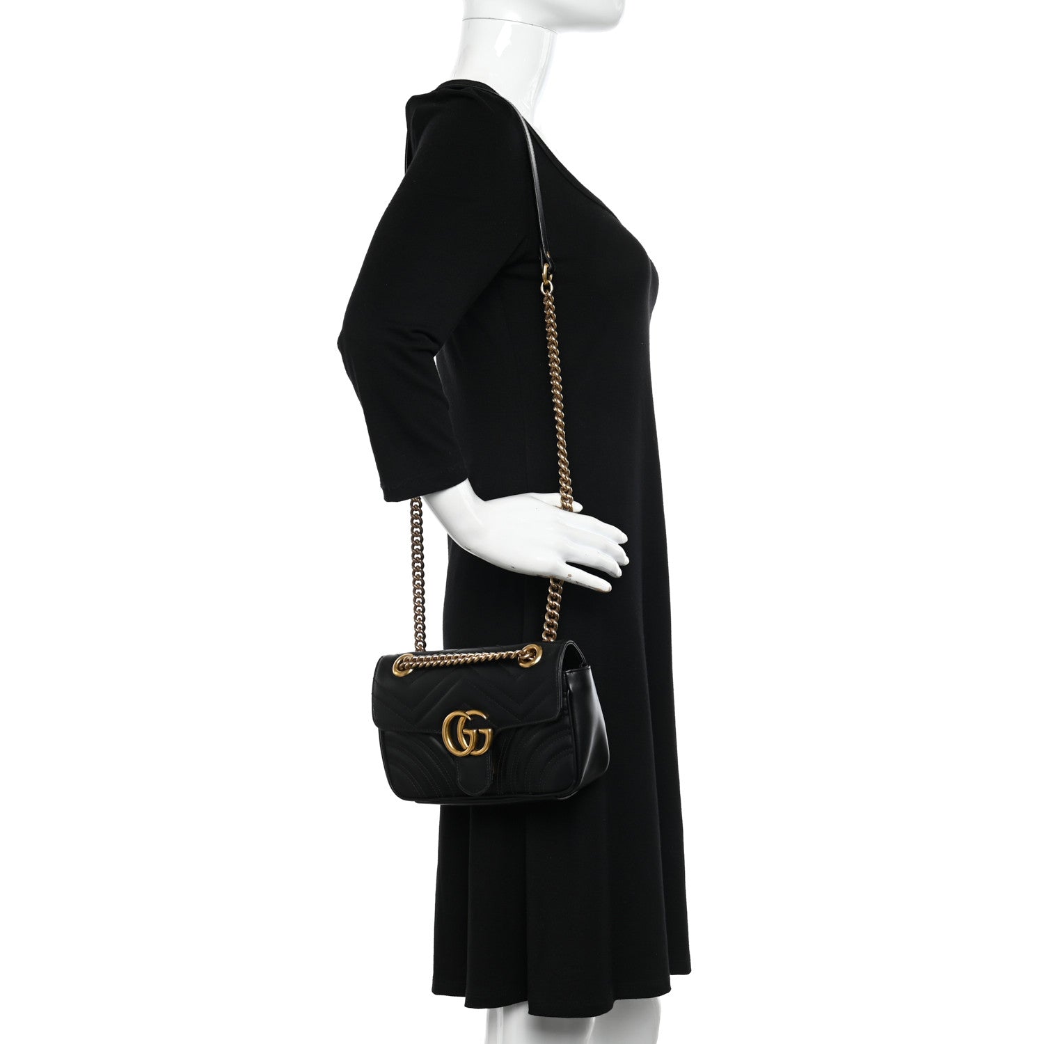 Gucci Calfskin Matelasse Mini GG Marmont Shoulder Bag Black 2 of 11
