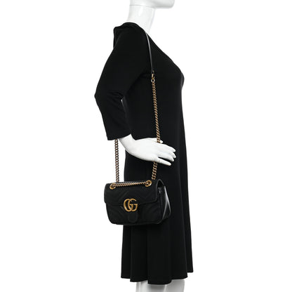 Gucci Calfskin Matelasse Mini GG Marmont Shoulder Bag Black 2 of 11