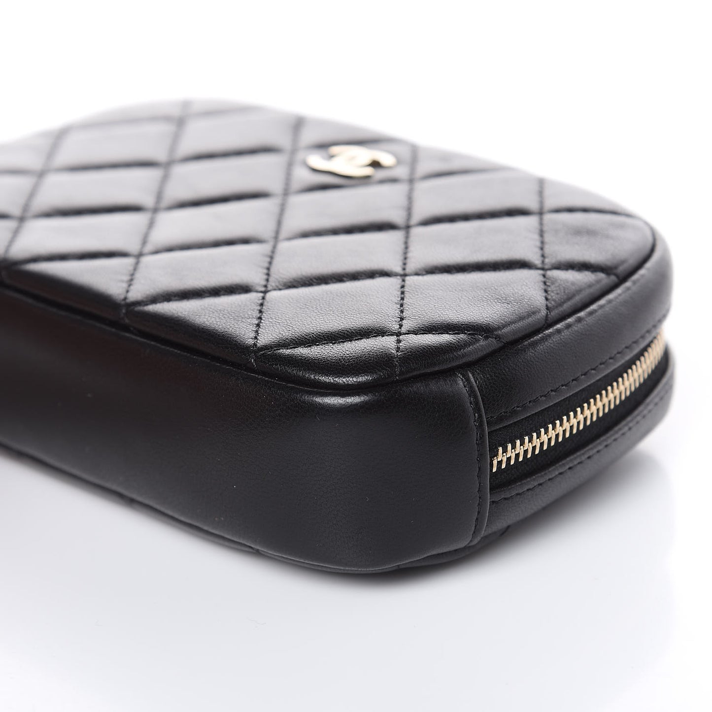 Lambskin Quilted Small Curvy Pouch Cosmetic Case Black
