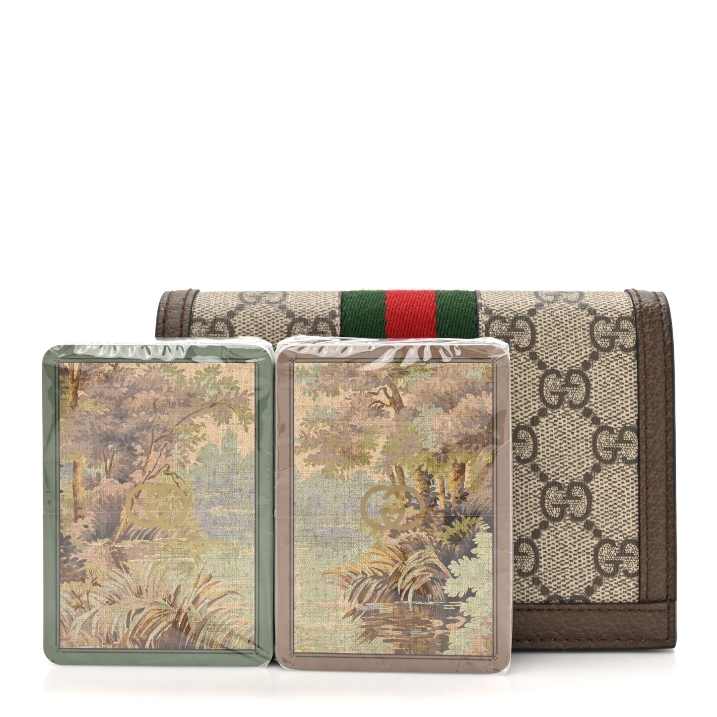 GG Supreme Monogram Web Ophidia Double Playing Card Case Beige New Acero