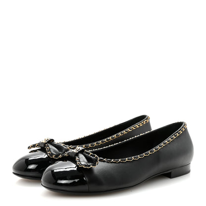 Chanel Lambskin Patent Cap Toe Chain Around Ballerina Flats 38.5 Black 4 of 11