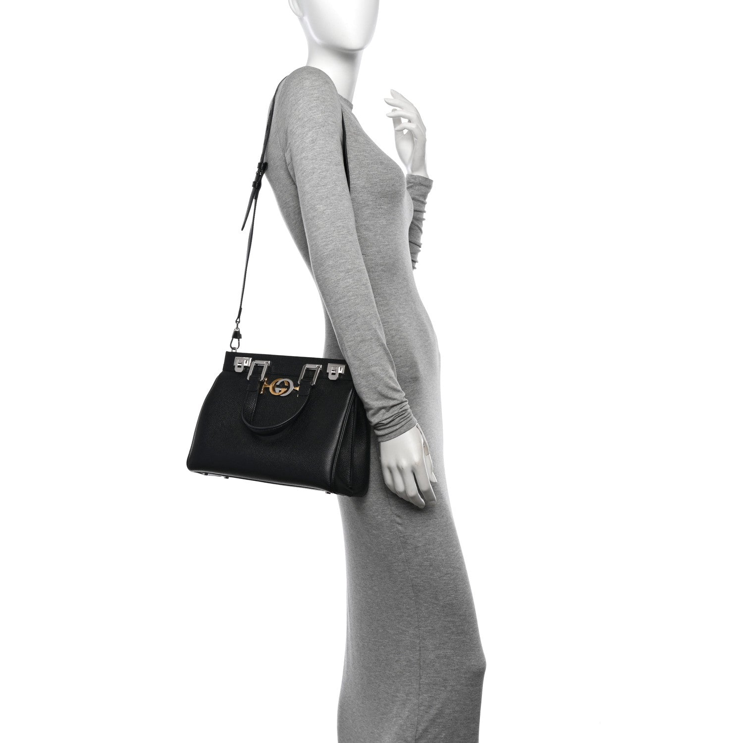 Gucci Grainy Calfskin Small Zumi Top Handle Bag Black 2 of 13