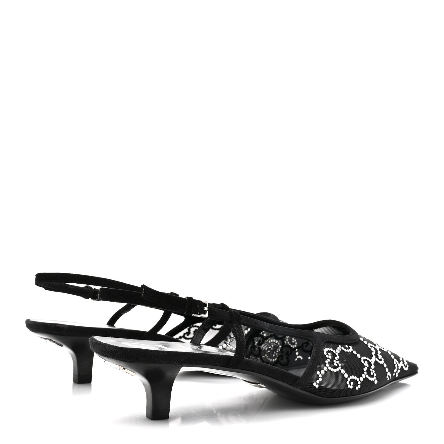 Tela Retino Kid Scamosciato Crystal GG Monogram Square G 35mm Slingback Pumps 38.5 Black