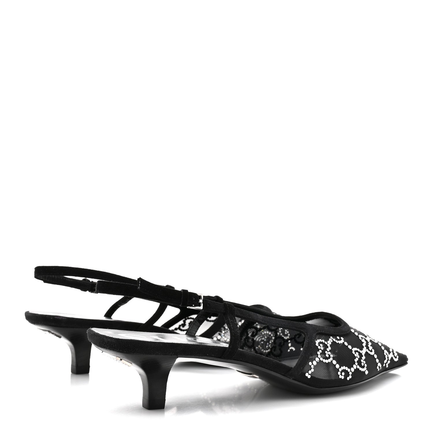 Gucci Tela Retino Kid Scamosciato Crystal GG Monogram Square G 35mm Slingback Pumps 38.5 Black 5 of 9