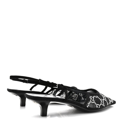Gucci Tela Retino Kid Scamosciato Crystal GG Monogram Square G 35mm Slingback Pumps 38.5 Black 5 of 9