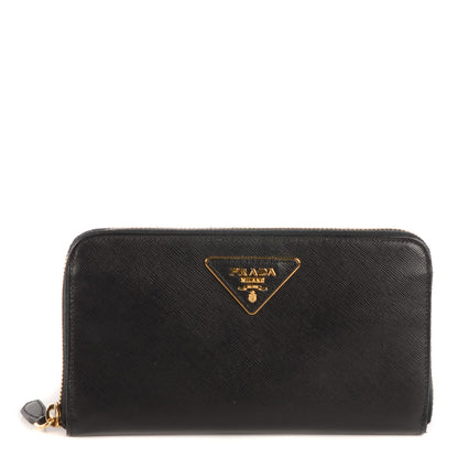 Prada Saffiano Metal Zip Around Wallet Nero Black 1 of 8