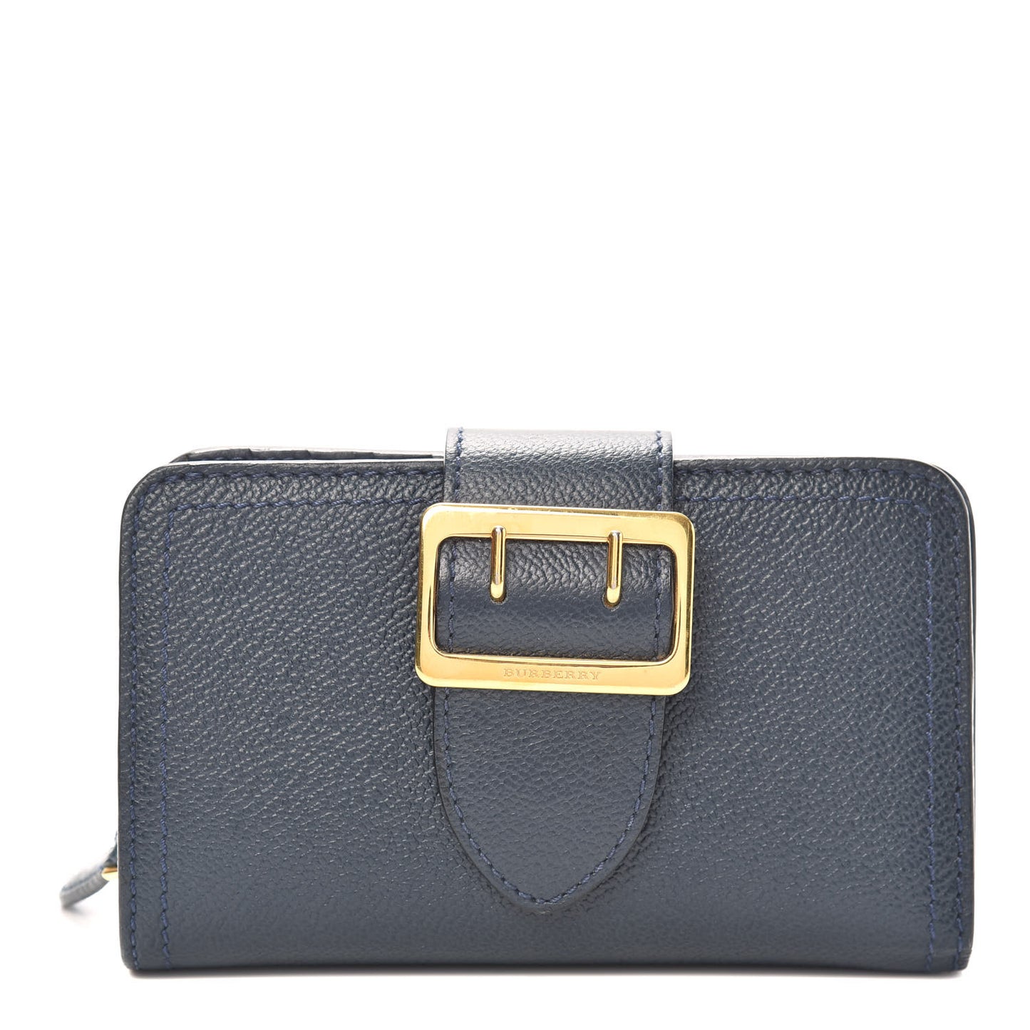 Grainy Calfskin Buckle Detail Zip Wallet Blue Carbon