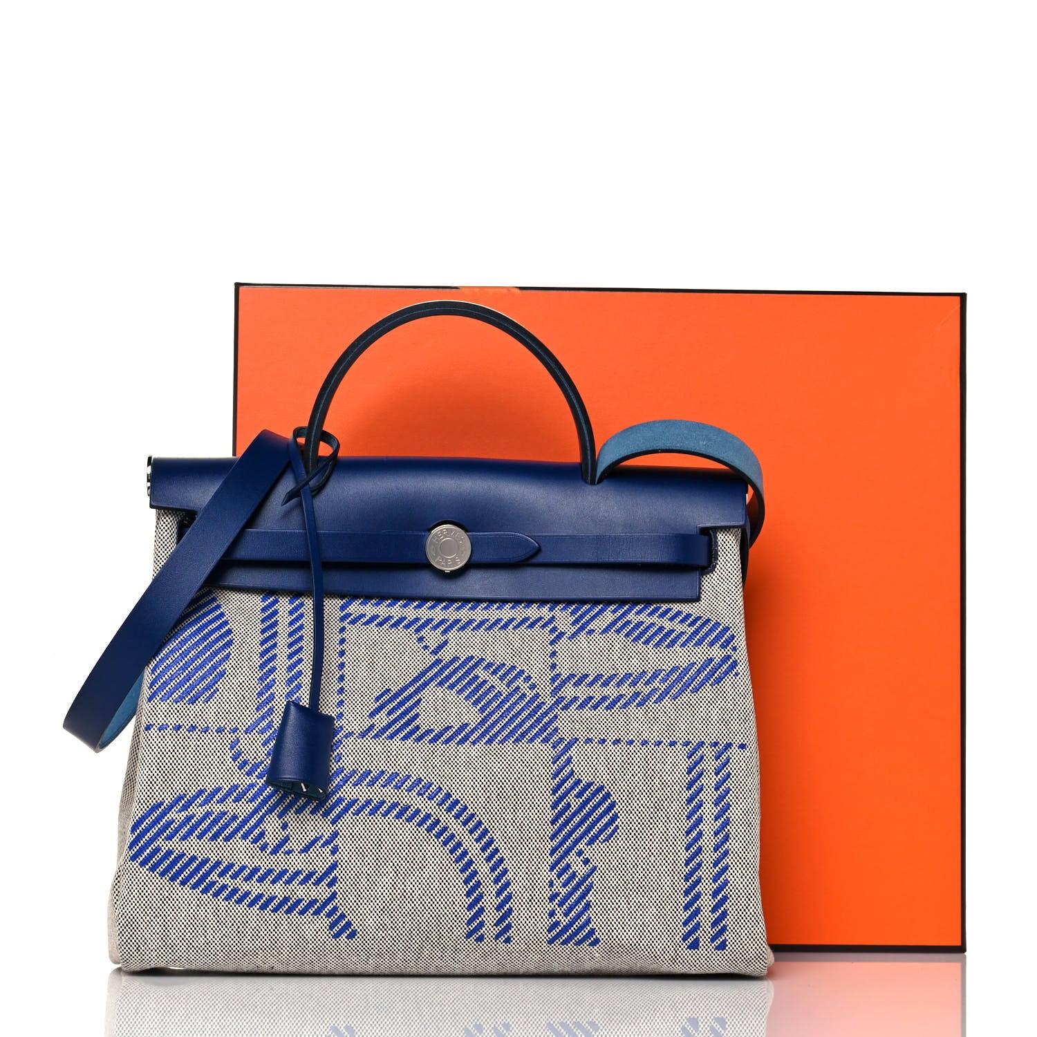 Hermes Vache Hunter Toile H Brides de Gala Herbag Zip Retourne 31 PM Bleu De France Ecru Black 13 of 13