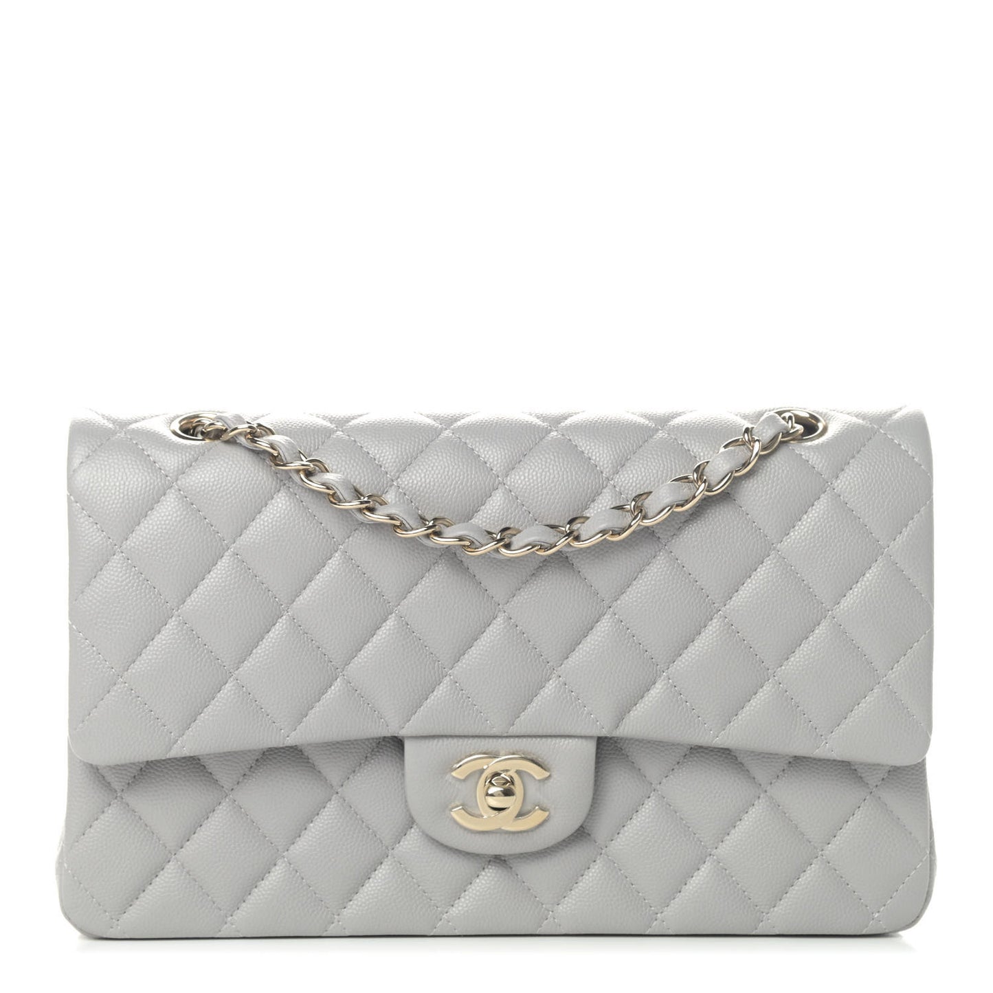 Caviar Quilted Medium Double Flap Grey