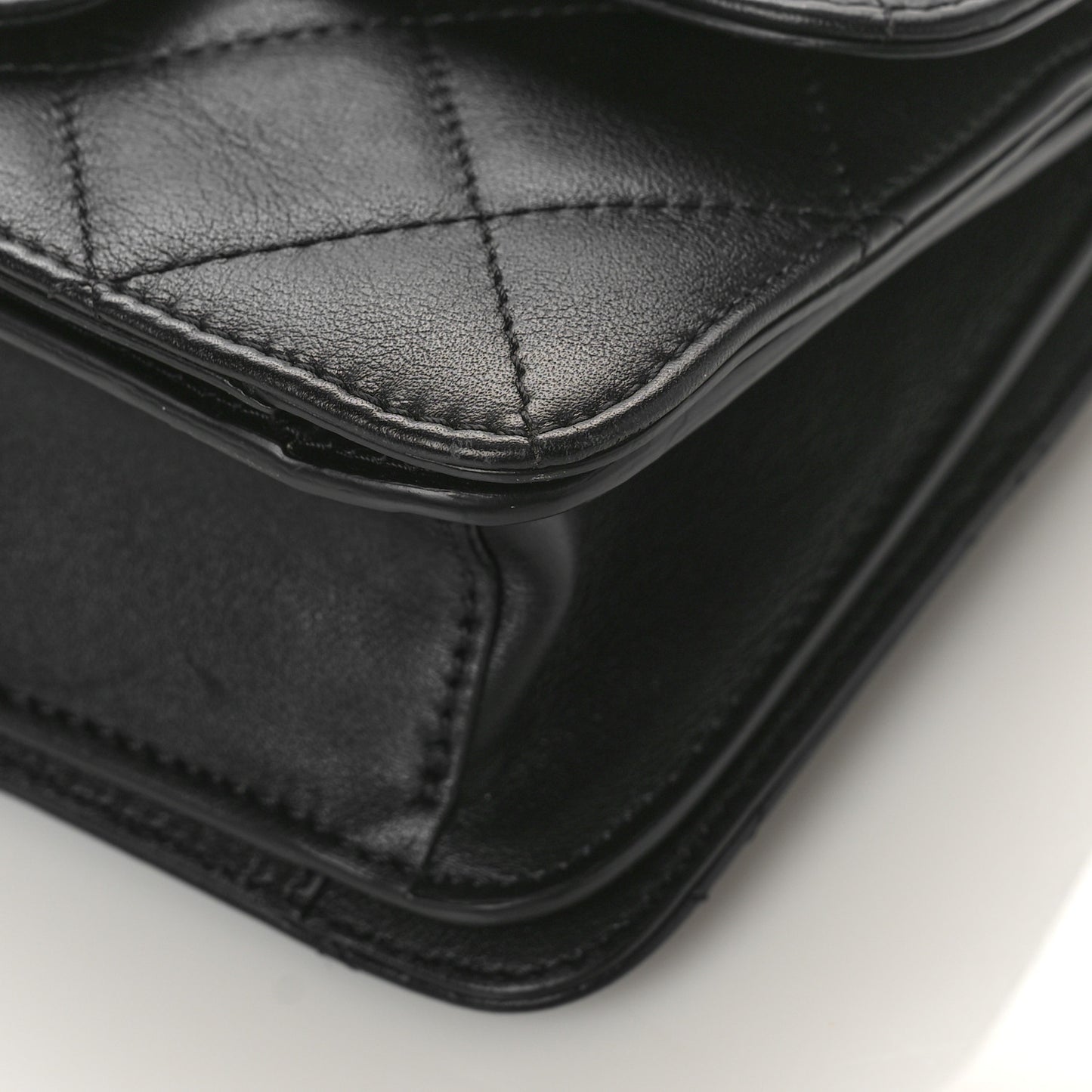 Calfskin Quilted Small Top Handle Flap Black