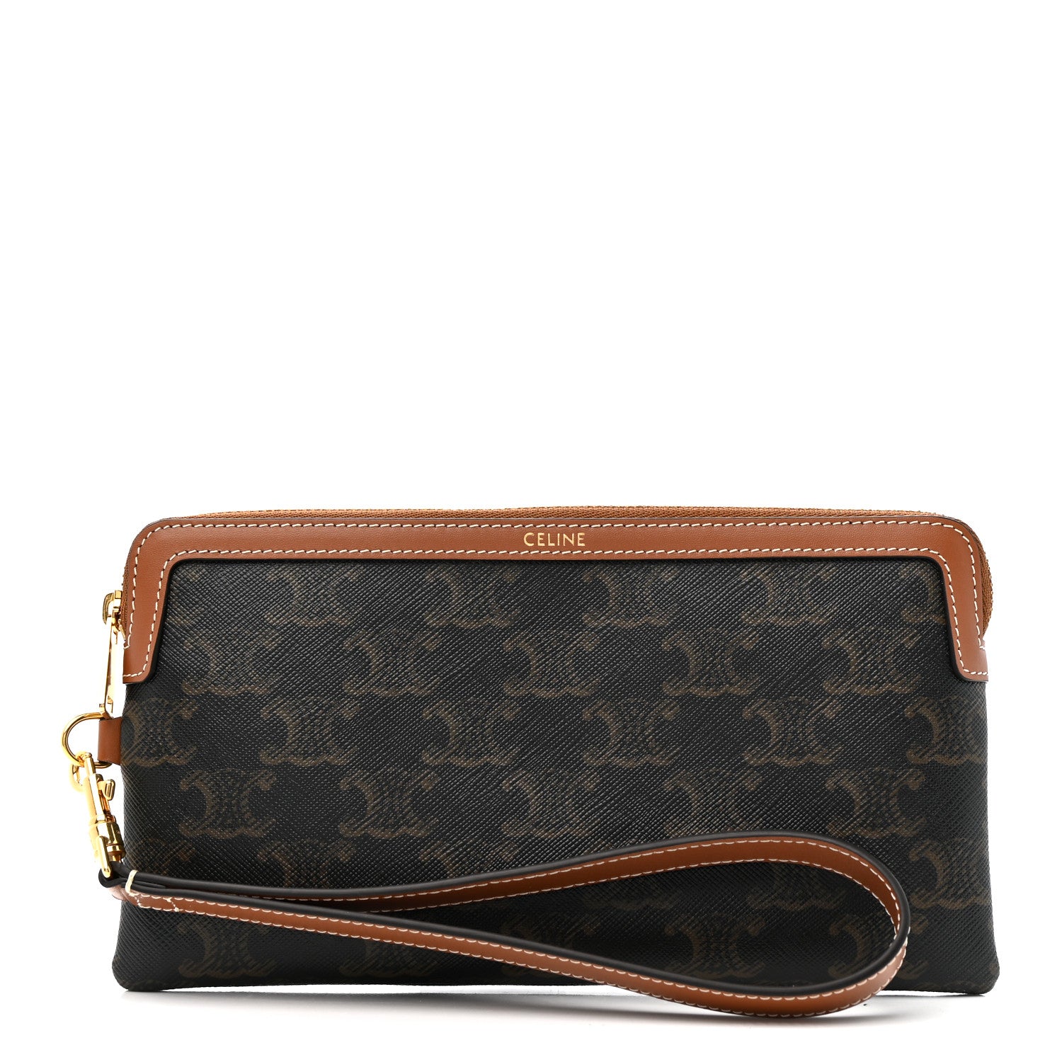 Celine Triomphe Calfskin Long Pouch With Strap Tan 1 of 9