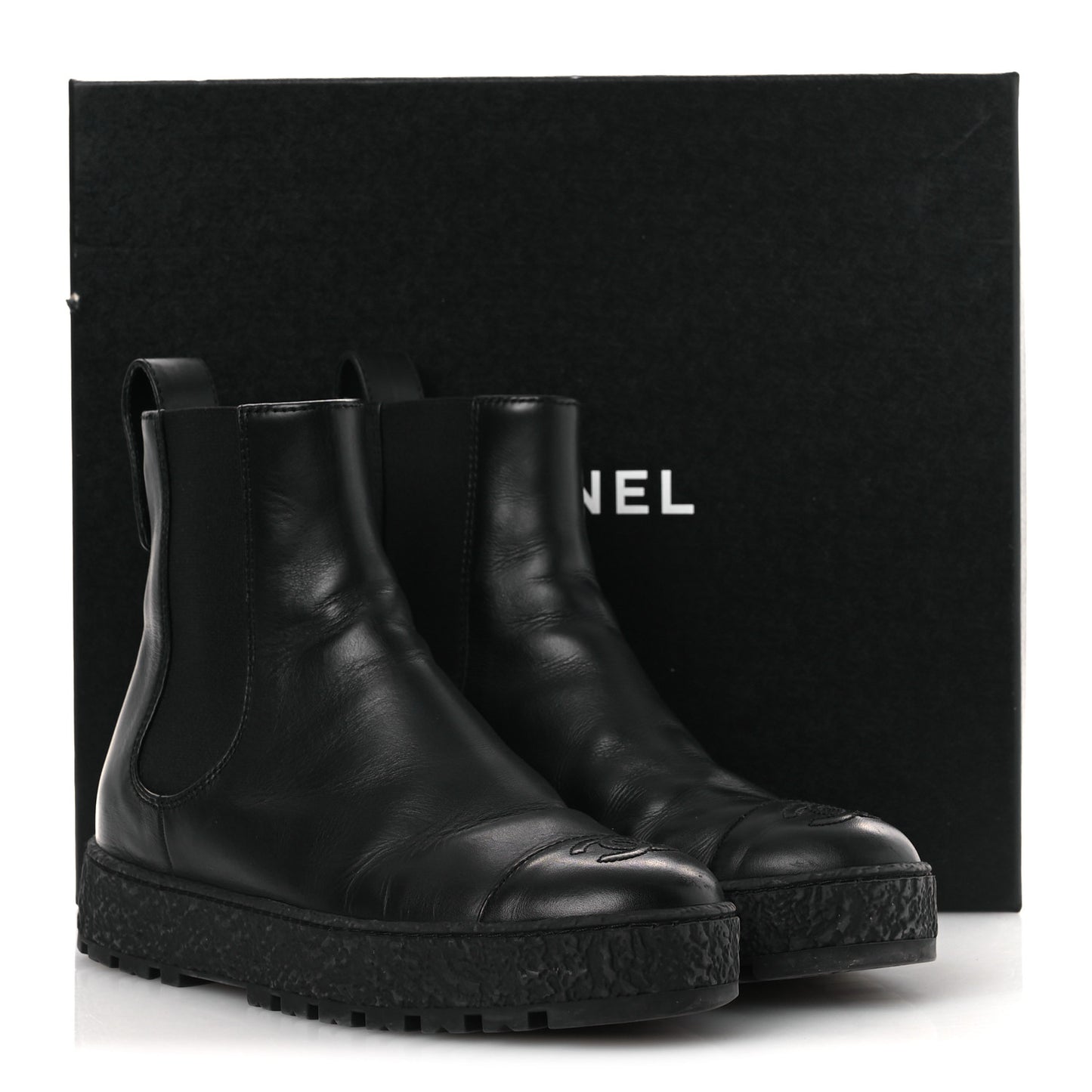 Calfskin Cap Toe CC Ankle Boots 38 Black