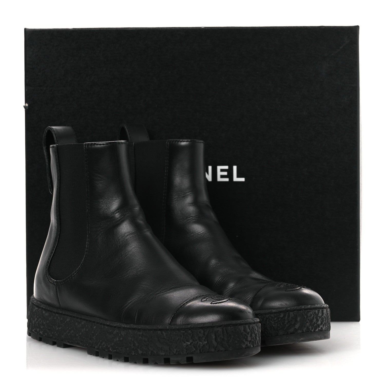 Chanel Calfskin Cap Toe CC Ankle Boots 38 Black 12 of 12