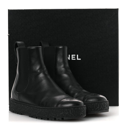 Chanel Calfskin Cap Toe CC Ankle Boots 38 Black 12 of 12