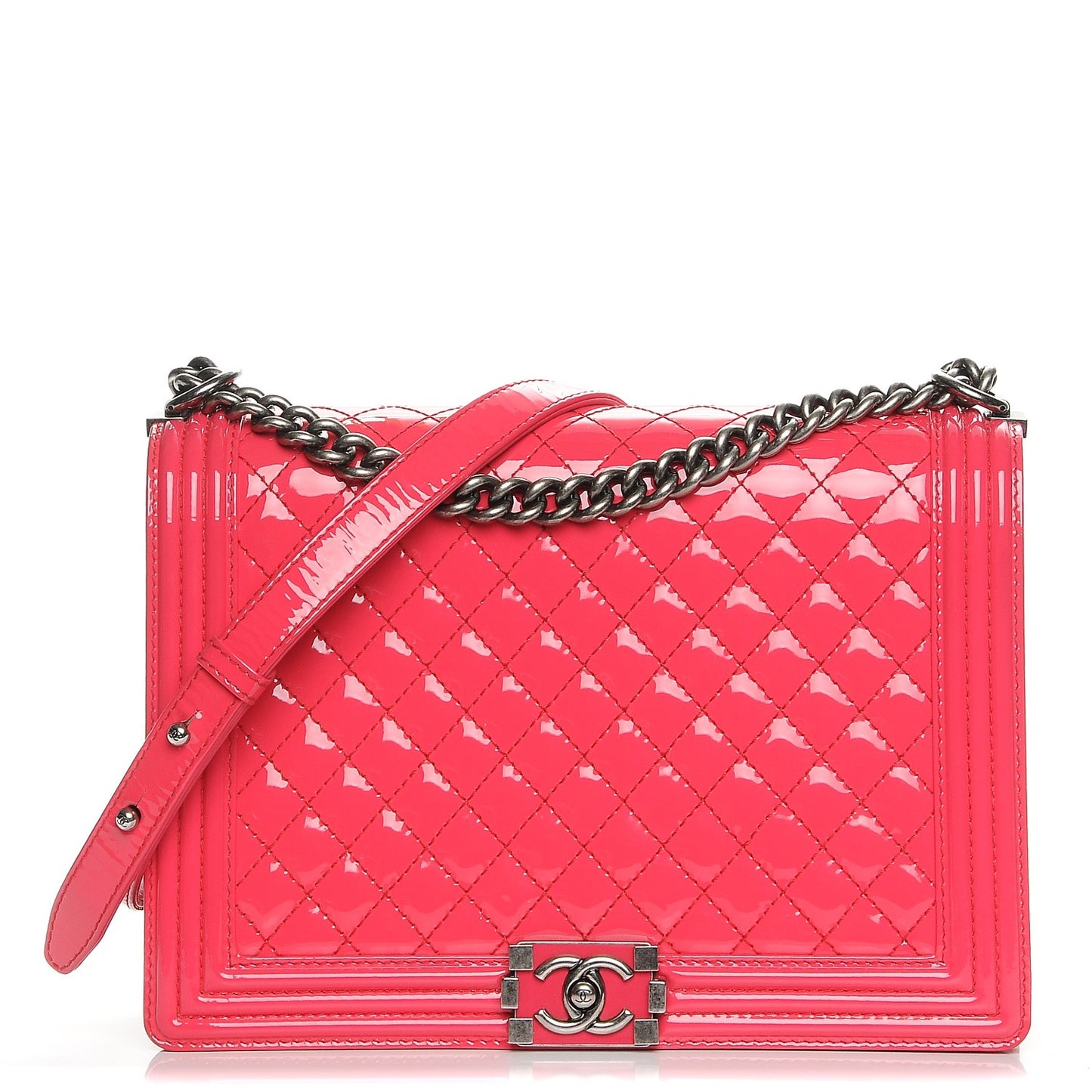 Patent Quilted Large Boy Flap Pink