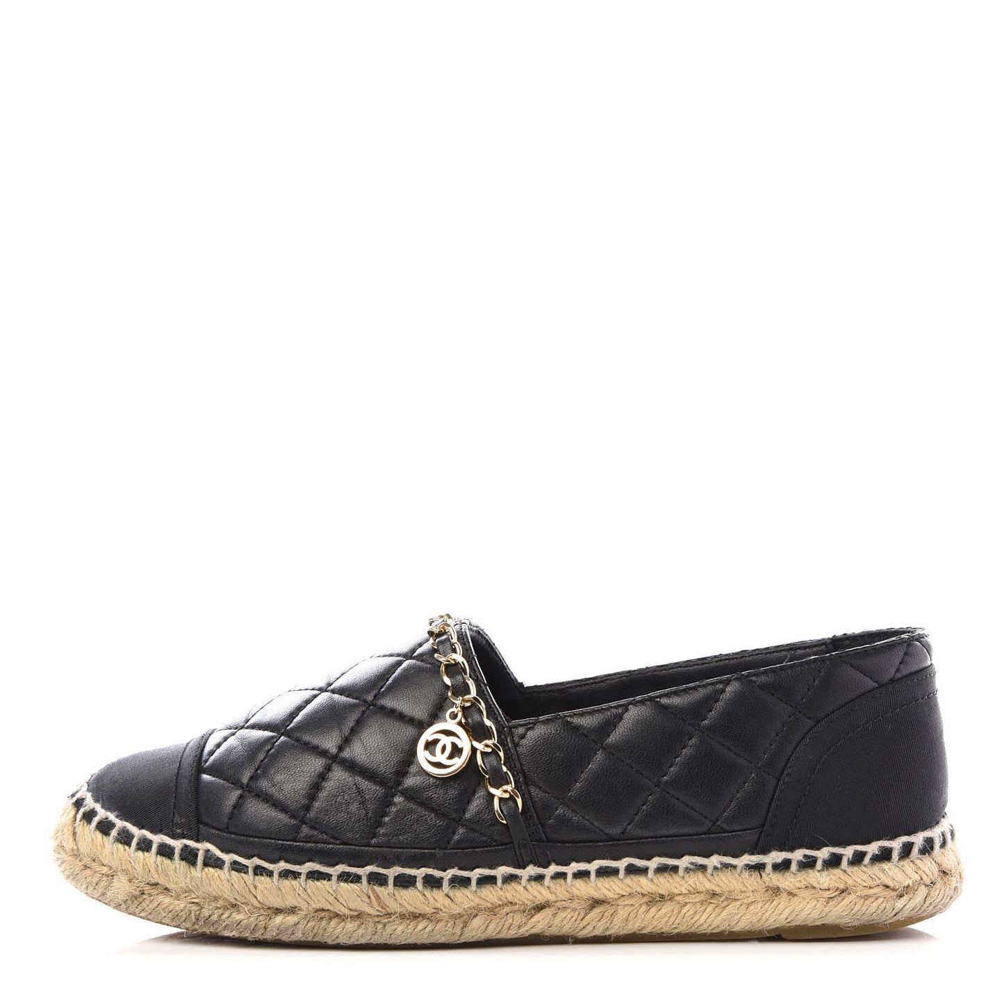 Lambskin Grosgrain Quilted CC Chain Espadrilles 36 Black