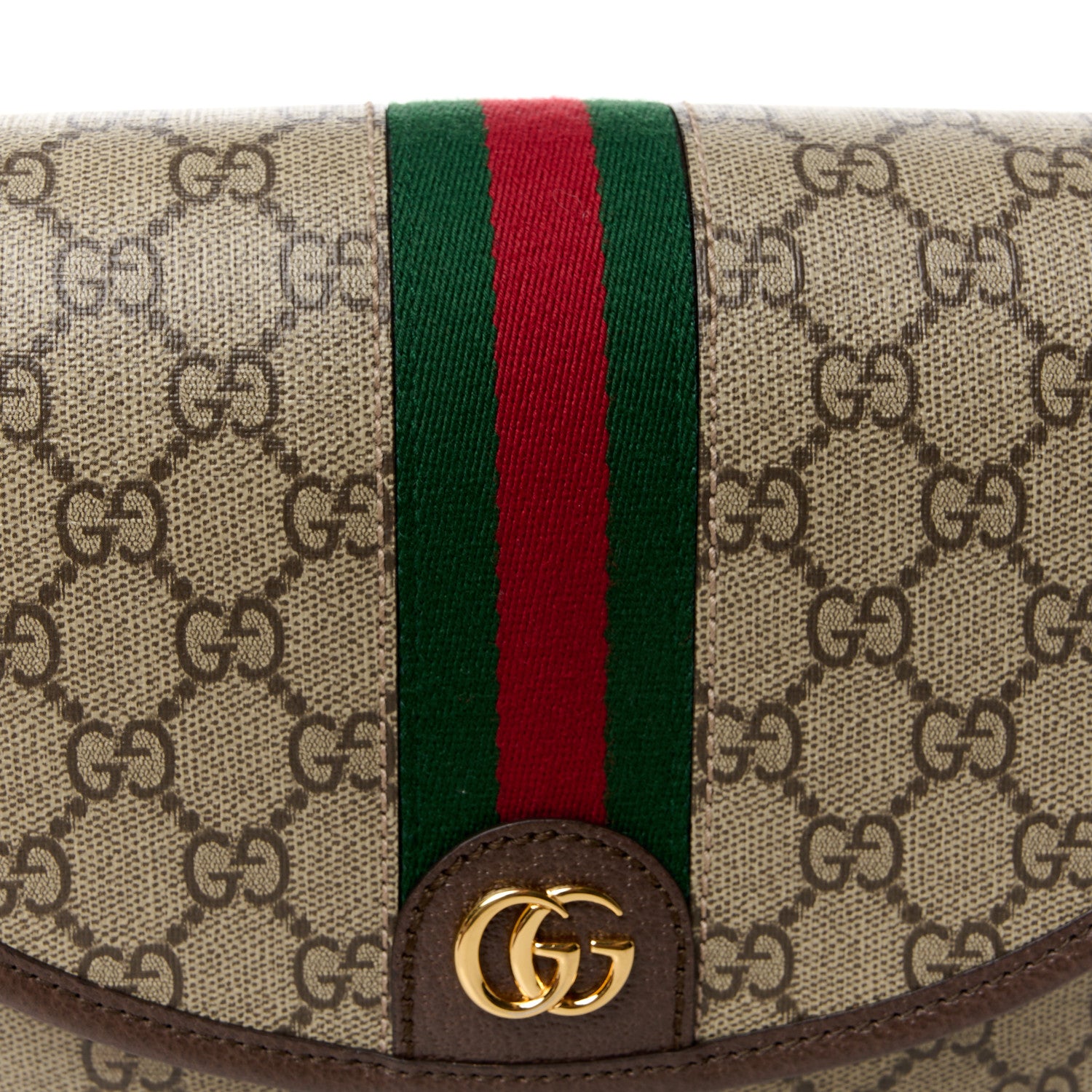 Gucci GG Supreme Monogram Textured Dollar Calfskin Web Studded Mini Ophidia Flap Shoulder Bag Beige Ebony New Acero 9 of 11