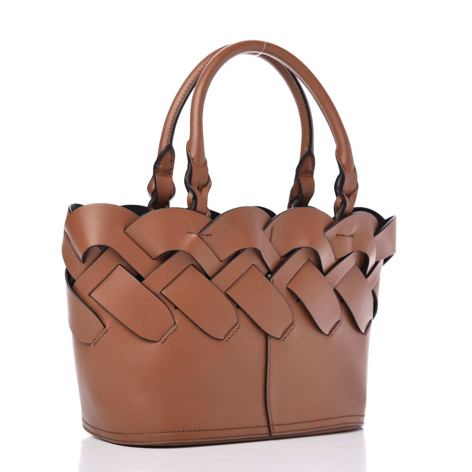 Prada Vitello Intreccio Small Tress Tote Bag Cognac Black 3 of 10
