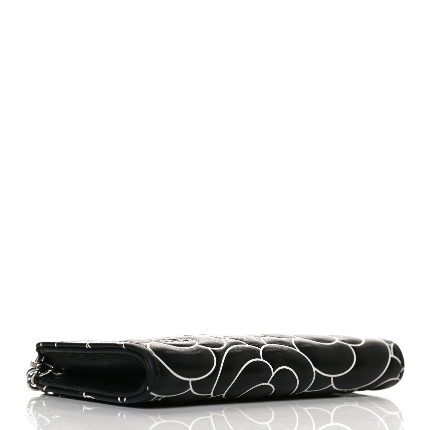 Chanel Lambskin Camellia Embossed Key Holder Case Black White 4 of 8