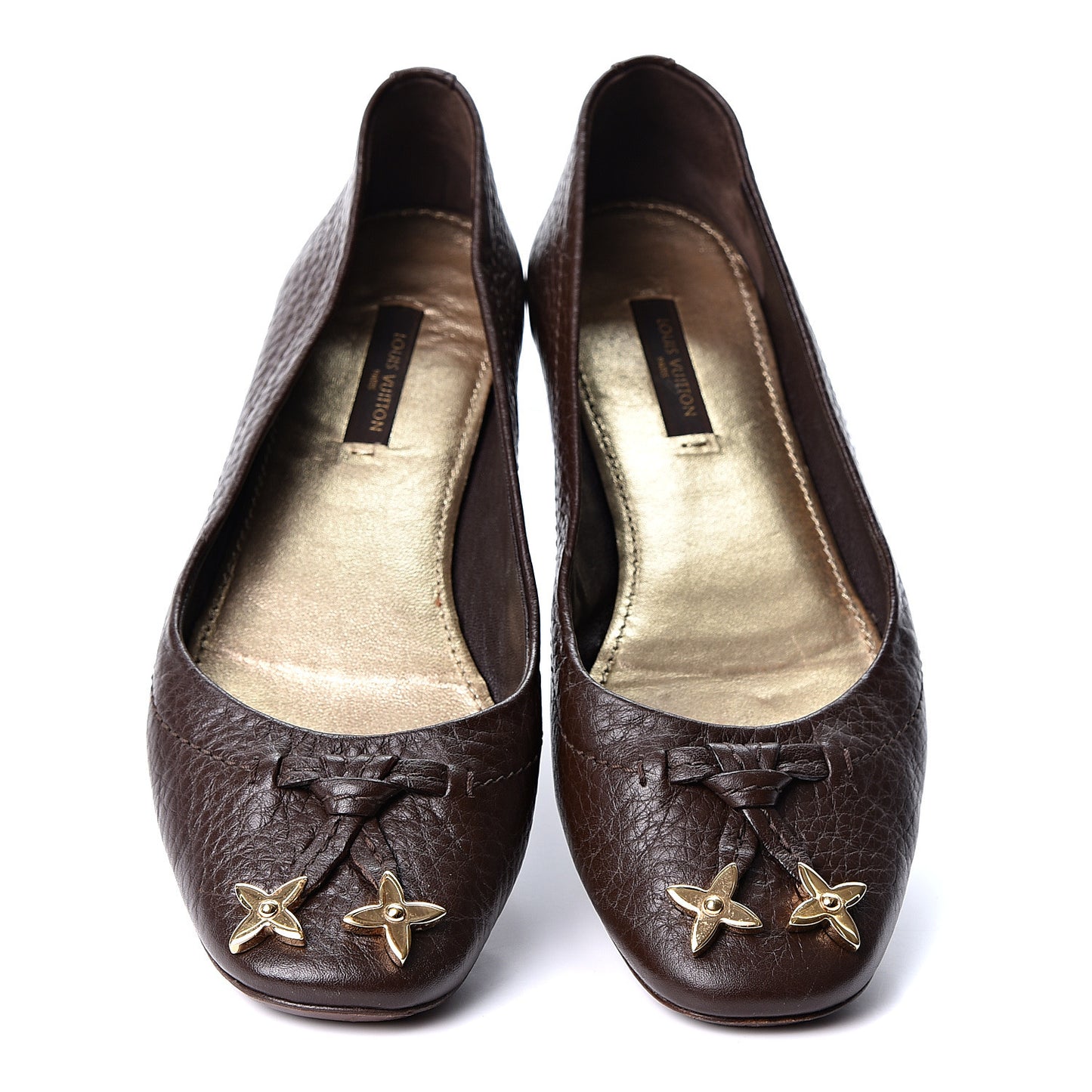 Calfskin Marguerite Ballerina Flats 36 Brown