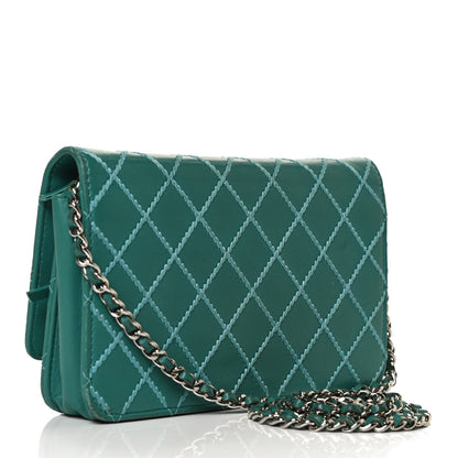 Chanel Calfskin Diamond Stitch Wallet On Chain WOC Turquoise 3 of 13