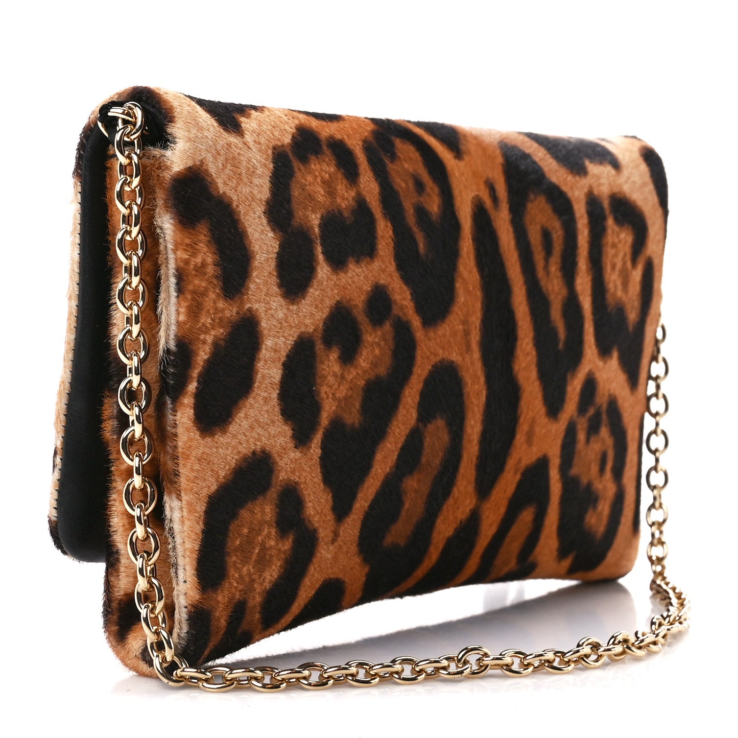 Calf Hair Leopard Print Chain Clutch