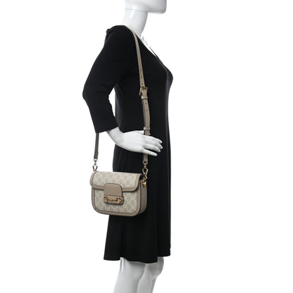 Gucci GG Supreme Monogram Textured Dollar Calfskin Web Mini Horsebit 1955 Shoulder Bag Beige Mystic White Oatmeal 2 of 11