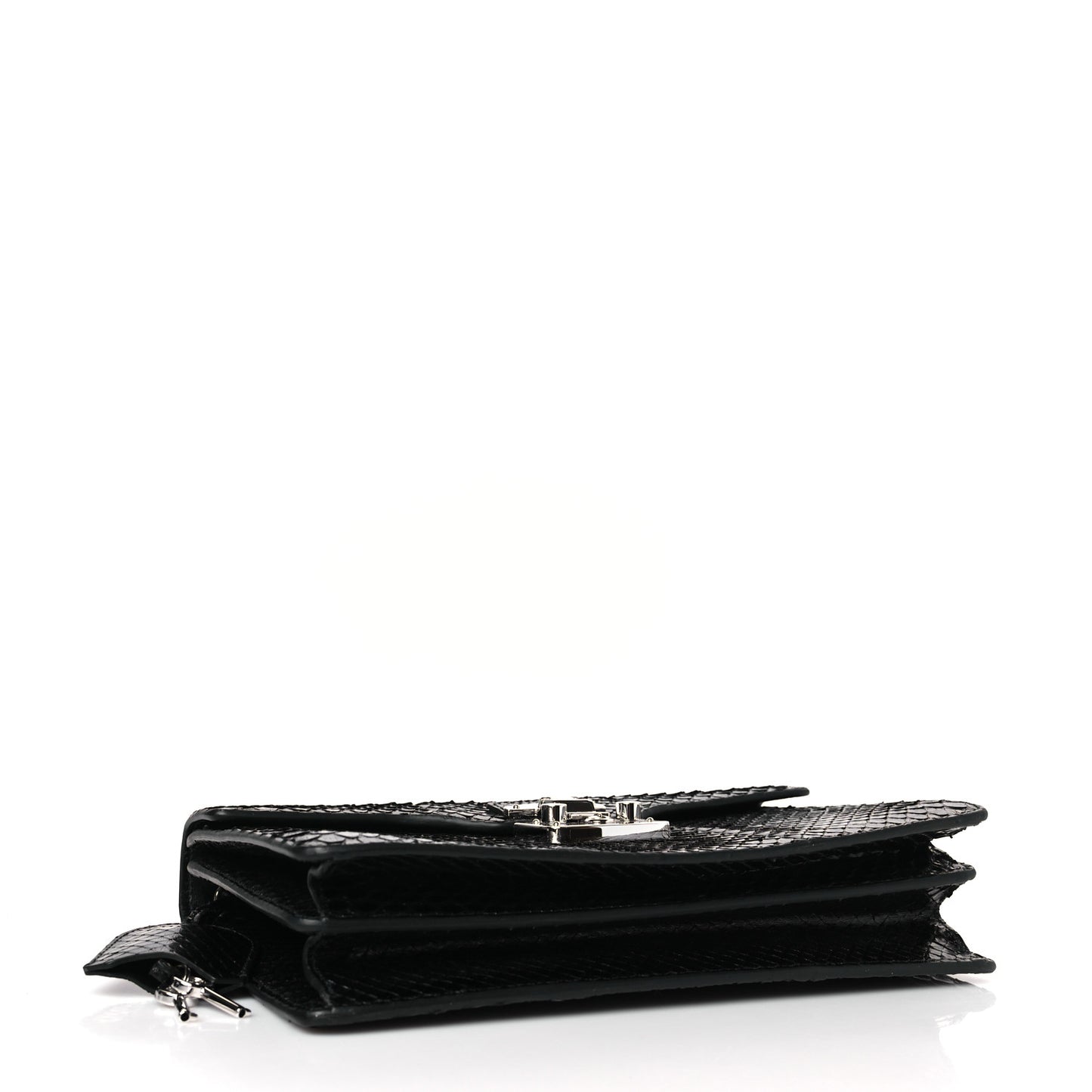 Snakeskin Small Lady Lock Briefcase Clutch Black