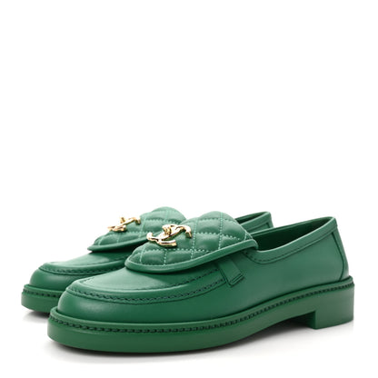 Chanel Lambskin Quilted CC Turnlock Loafers 36.5 Green 3 of 9