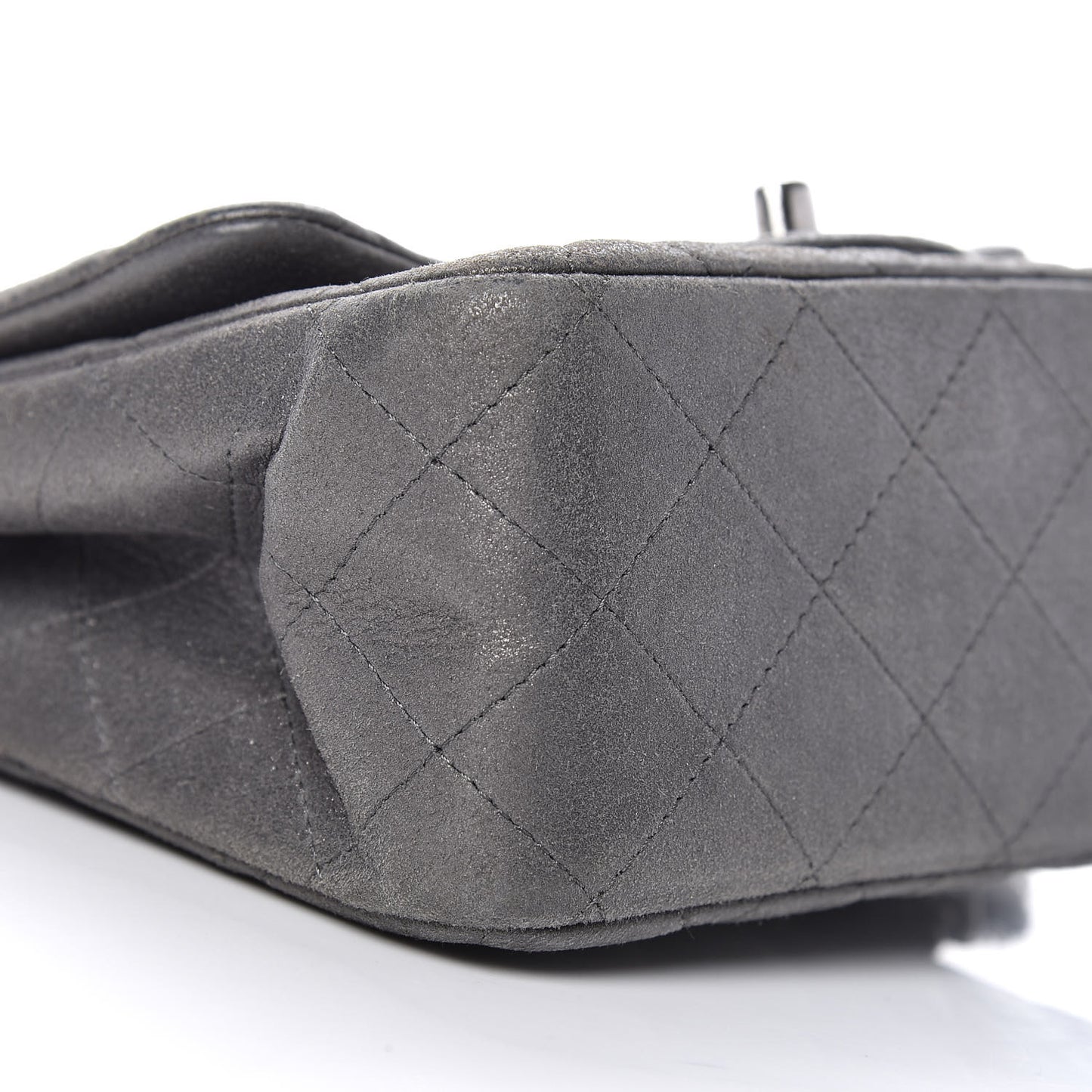 Iridescent Calfskin Quilted Mini Square Flap Grey