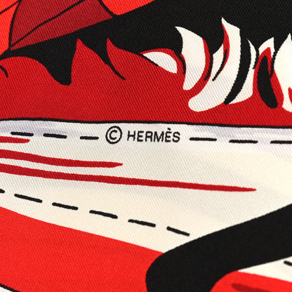 Hermes Silk Cuirs Du Desert II Shawl 140 Rouge White Black 10 of 11