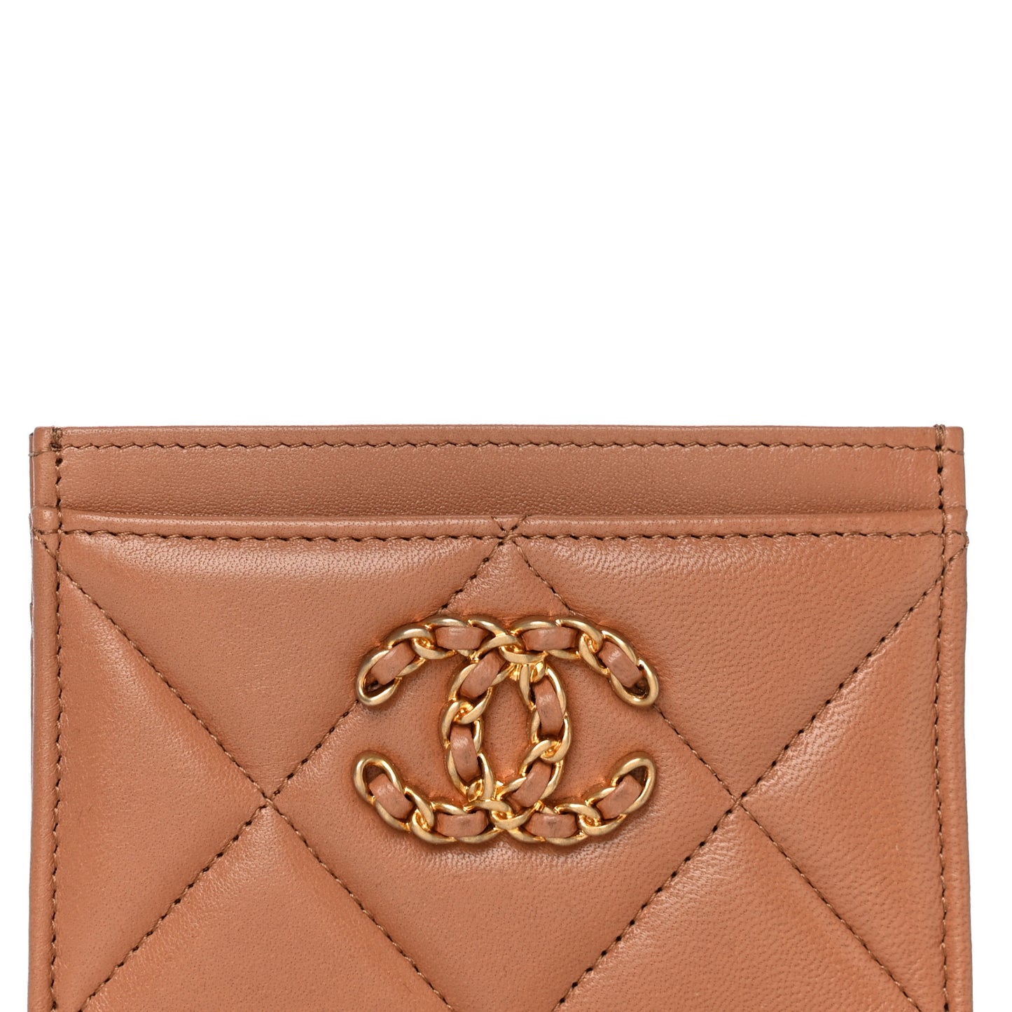 Lambskin Quilted Chanel 19 Card Holder Brown