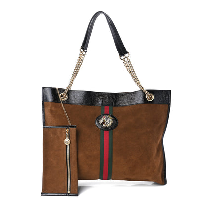 Gucci Suede Patent Large Rajah Chain Tote Nocciola Black 1 of 10