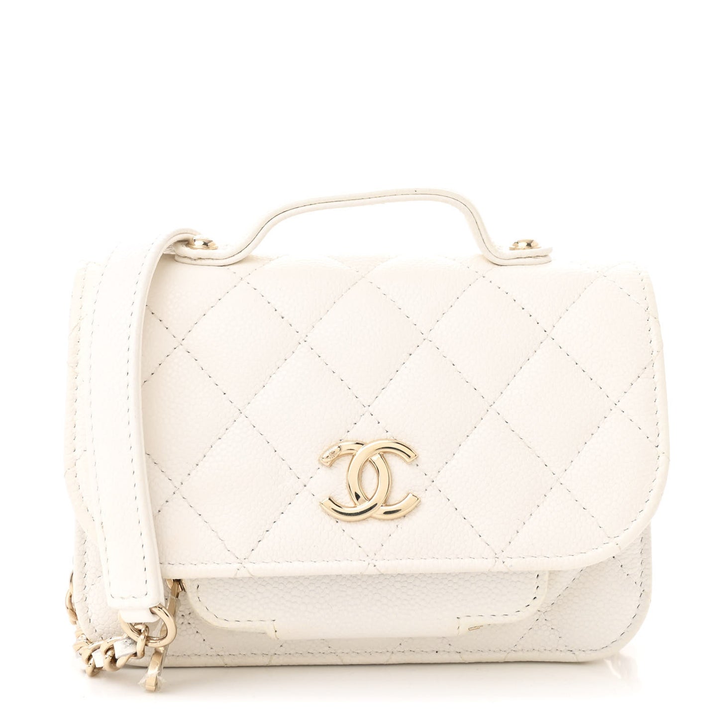 Caviar Quilted Business Affinity Clutch With Chain Flap White